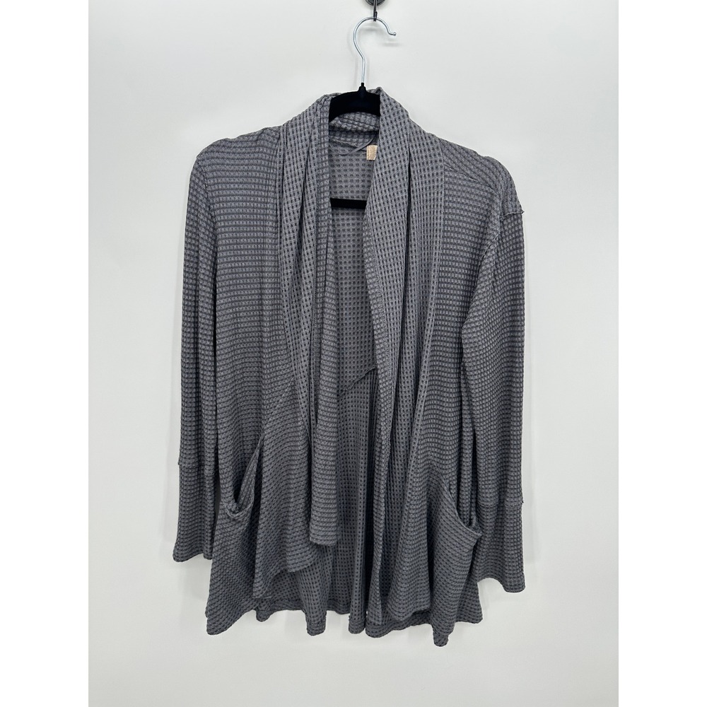 Alterd State Gray Waffle Knit Open Cardigan Womens M Cozy Boho Duster